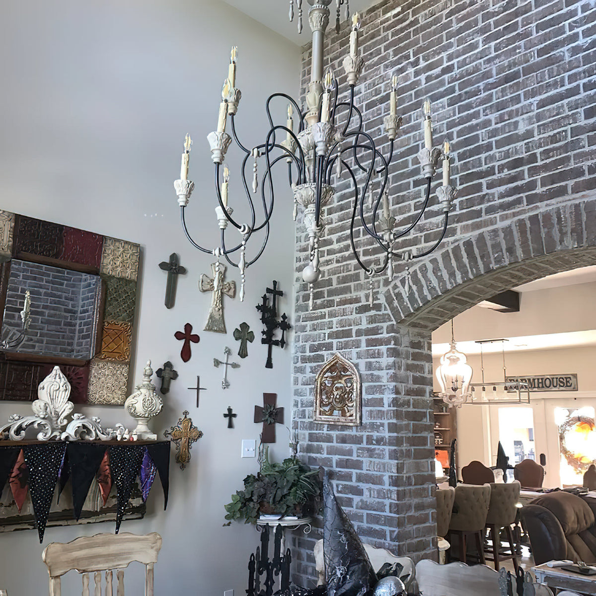 Dinardo Chandelier – Hand-Carved Wood & Wrought Iron Candelabra Chandelier
