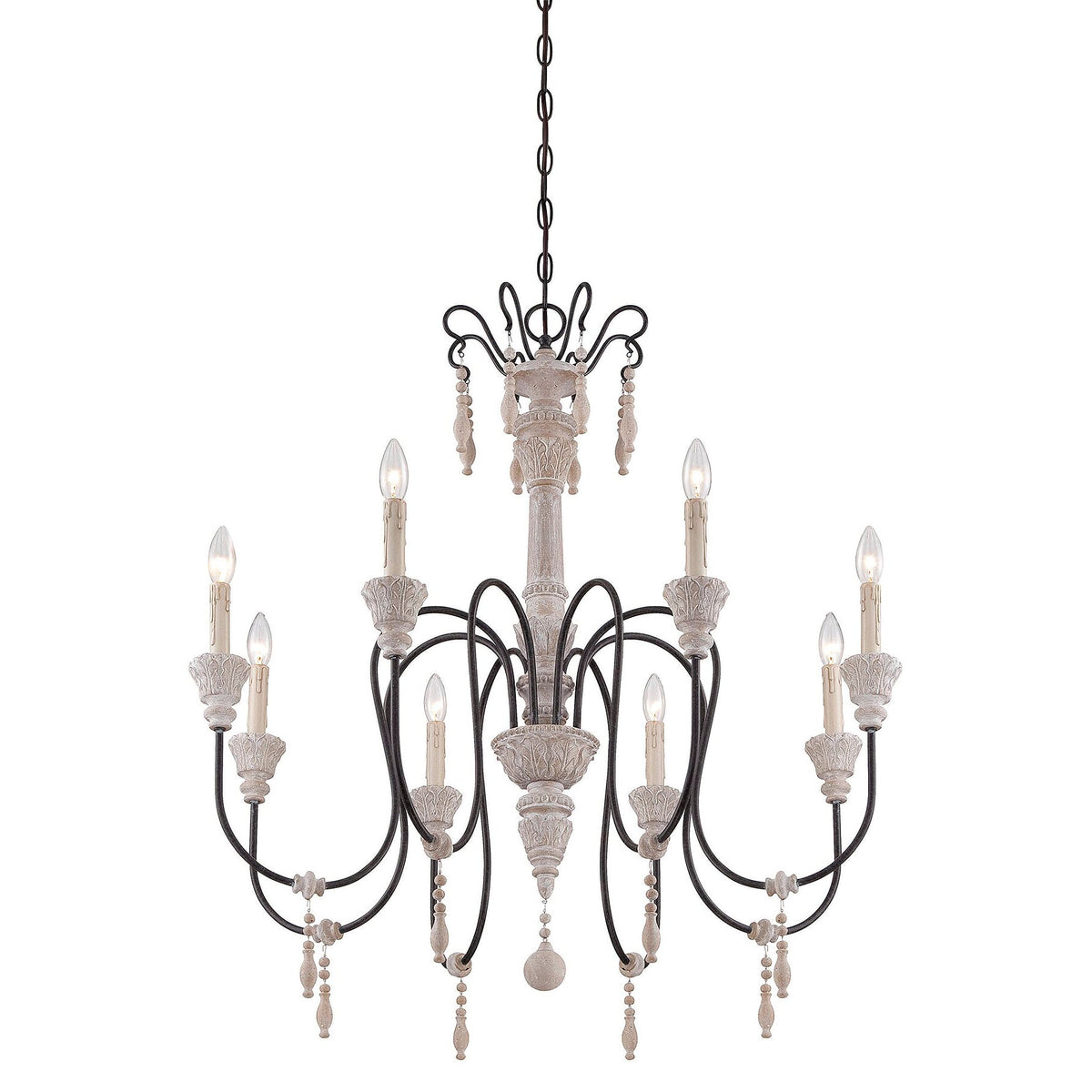 Dinardo Chandelier – Hand-Carved Wood & Wrought Iron Candelabra Chandelier