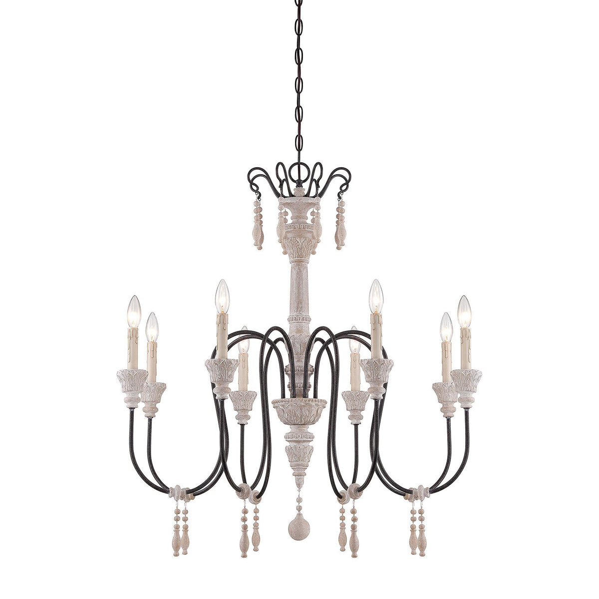 Dinardo Chandelier – Hand-Carved Wood & Wrought Iron Candelabra Chandelier