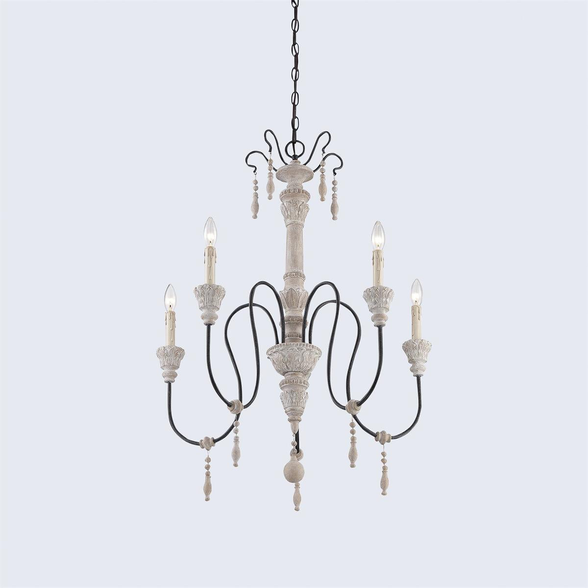 Dinardo Chandelier – Hand-Carved Wood & Wrought Iron Candelabra Chandelier