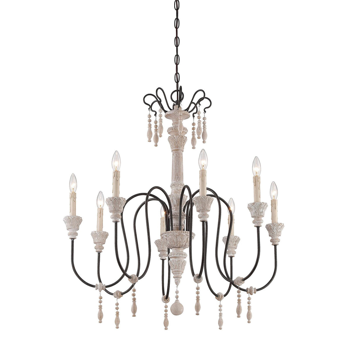 Dinardo Chandelier – Hand-Carved Wood & Wrought Iron Candelabra Chandelier