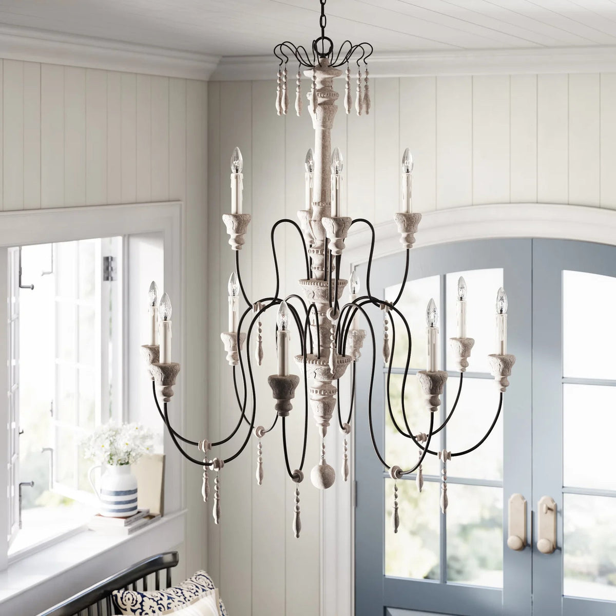 Dinardo Chandelier – Hand-Carved Wood & Wrought Iron Candelabra Chandelier