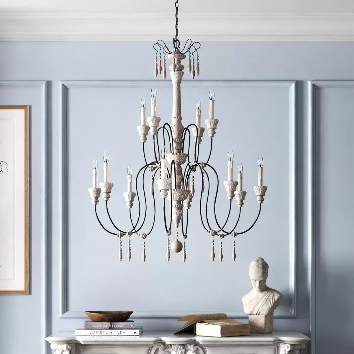 Dinardo Chandelier – Hand-Carved Wood & Wrought Iron Candelabra Chandelier