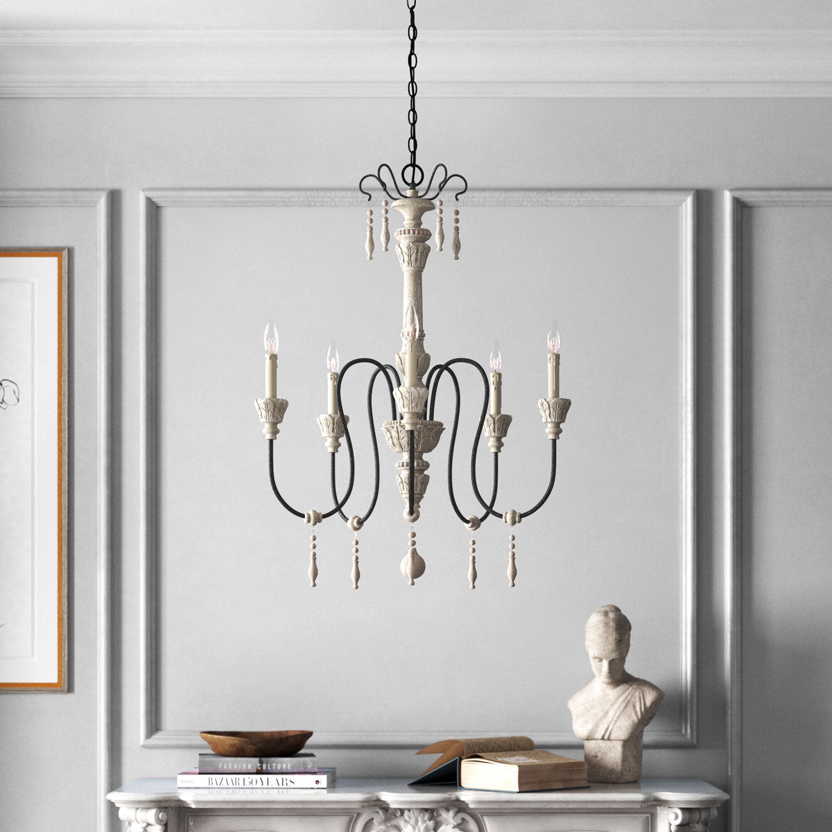 Dinardo Chandelier – Hand-Carved Wood & Wrought Iron Candelabra Chandelier