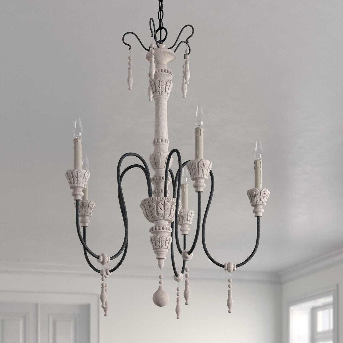 Dinardo Chandelier – Hand-Carved Wood & Wrought Iron Candelabra Chandelier