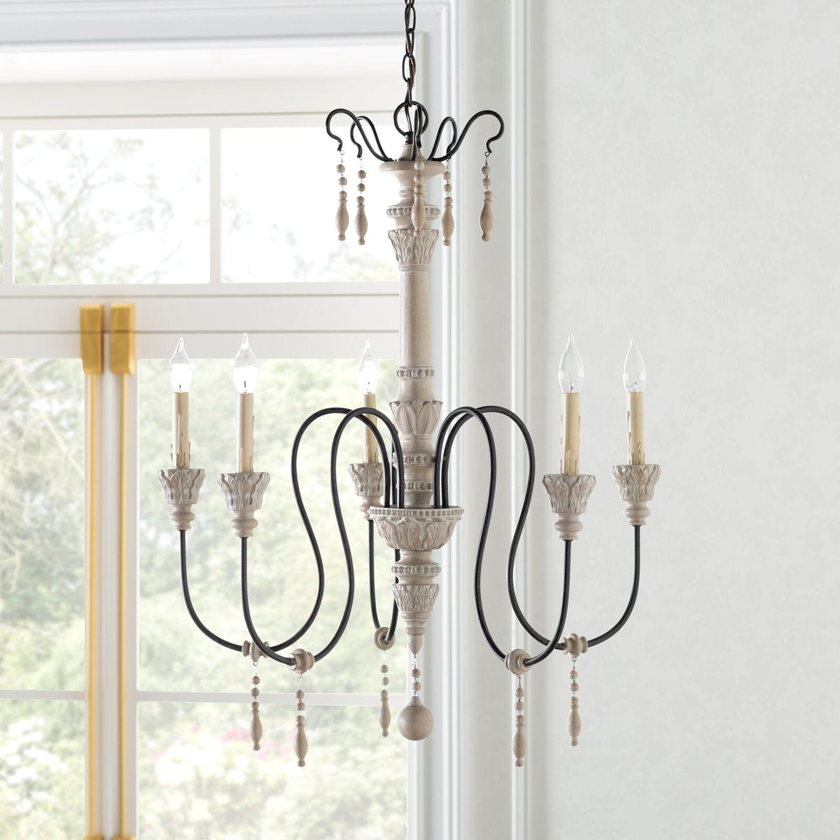 Dinardo Chandelier – Hand-Carved Wood & Wrought Iron Candelabra Chandelier
