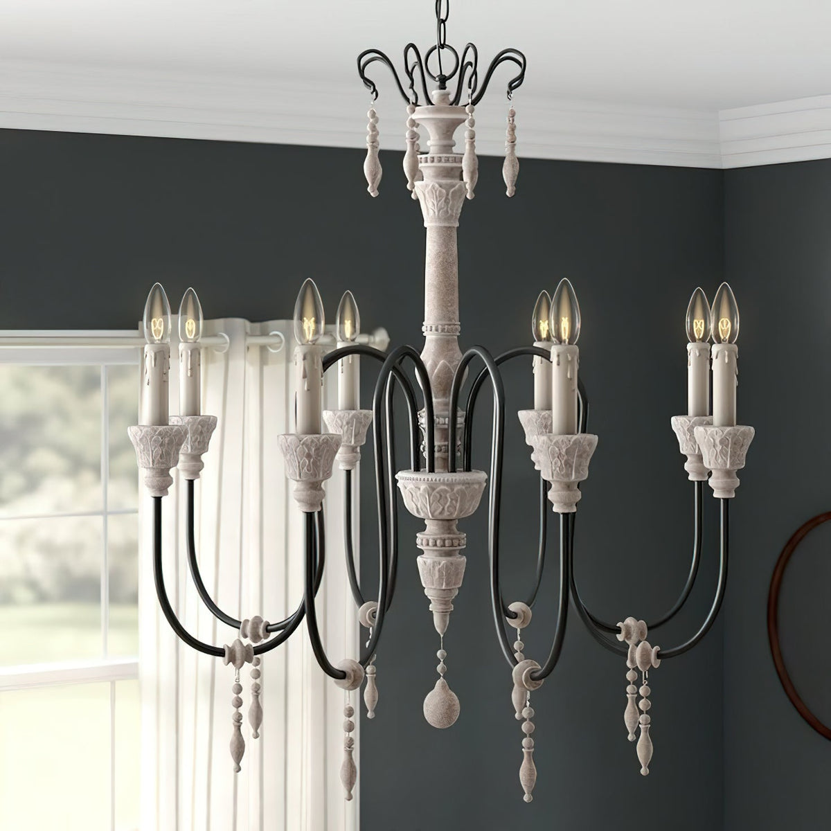 Dinardo Chandelier – Hand-Carved Wood & Wrought Iron Candelabra Chandelier