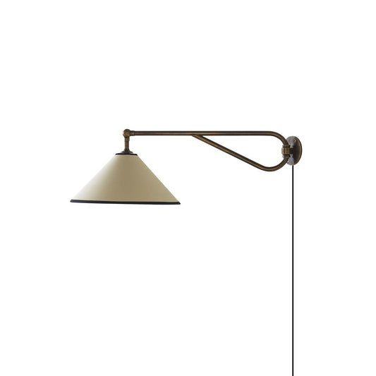 Dionis Plug-in Wall Lamp – Antique Brass Fixed-Arm Plug-In Sconce with Fabric Shade