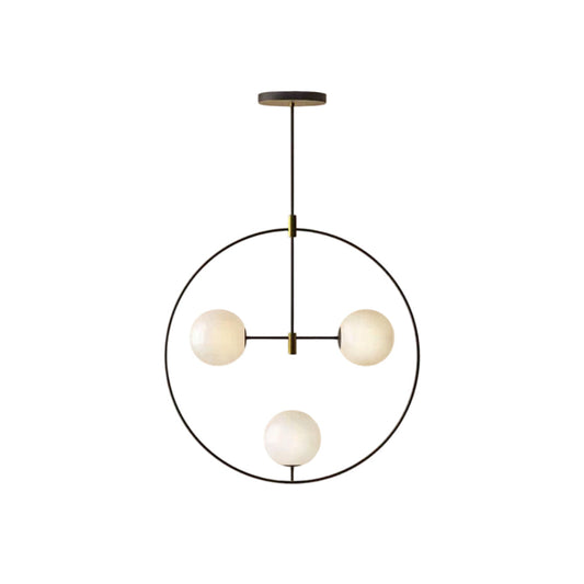 Doby Round Chandelier – Modern Brass Ring & Glass Globe Chandelier