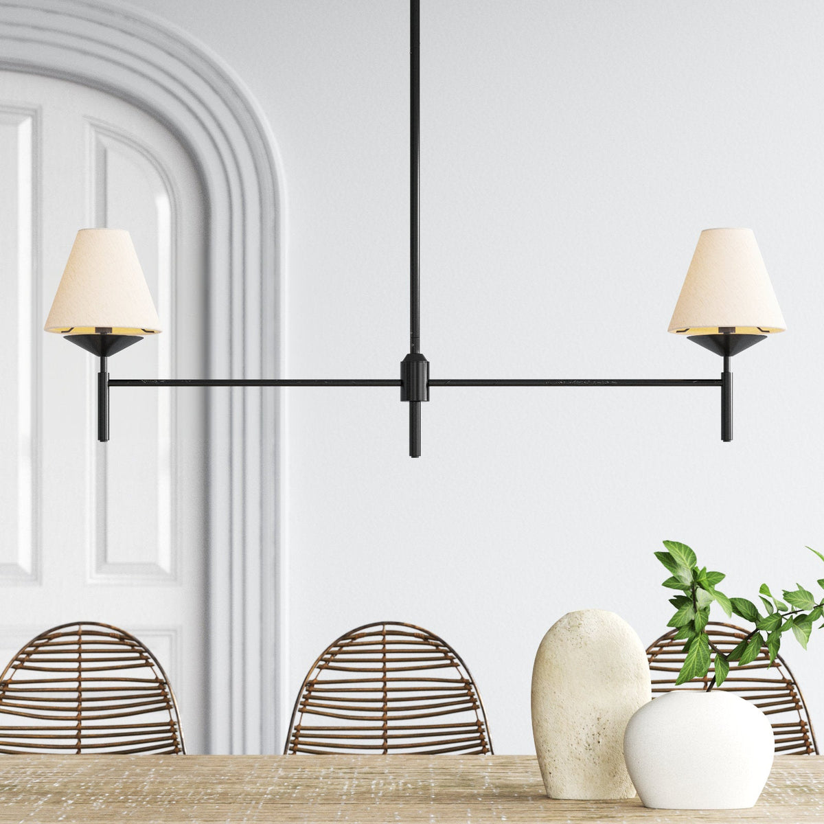 Manning Chandelier - Modern Black Brass & Tapered Linen Linear Pendant