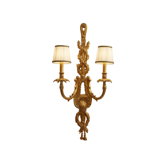Dominique Brass Wall Lamp – Classical Dual-Arm Solid Brass Sconce with Fabric Shades