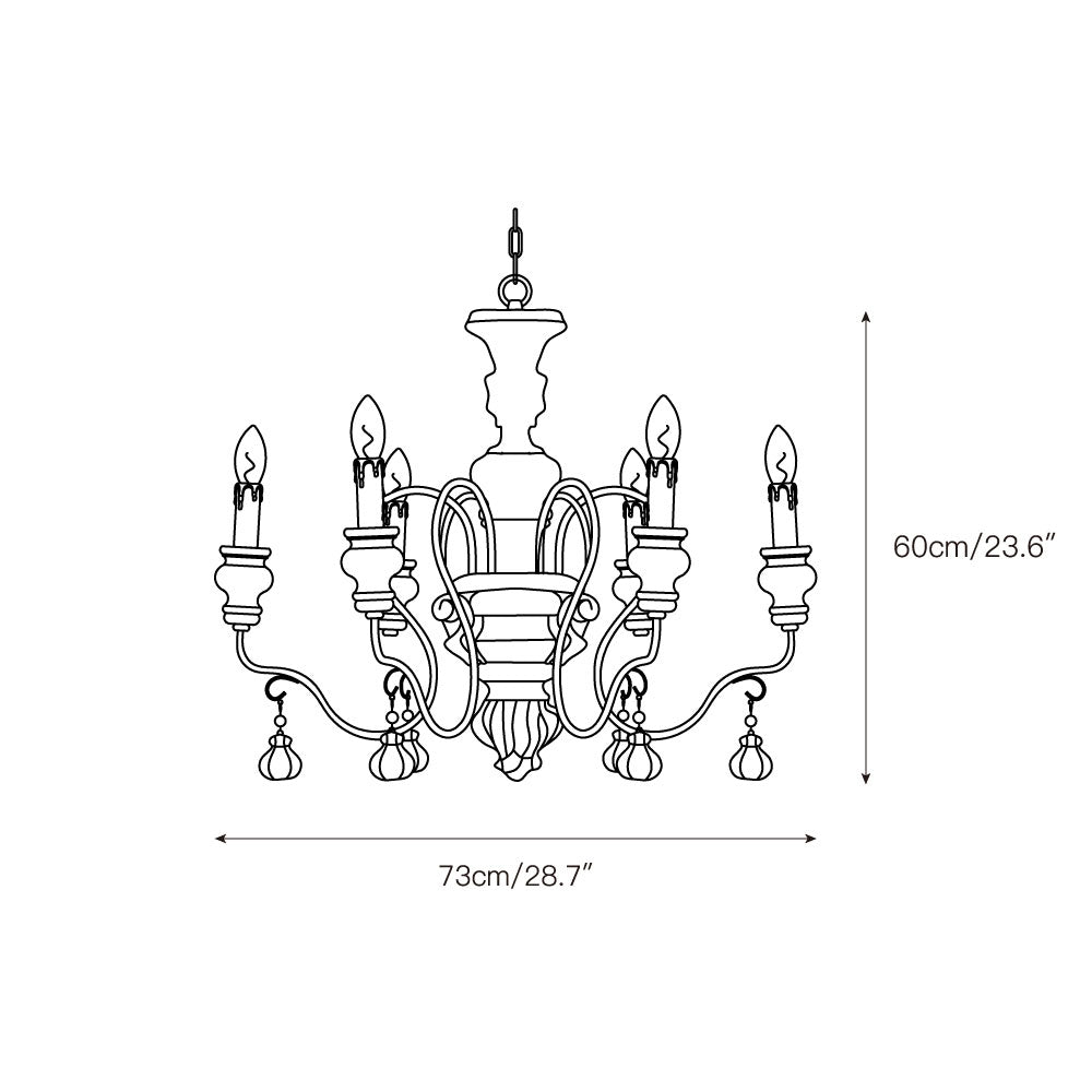 Donnelly Country Chandelier – Hand-Carved Wood & Metal French Provincial Chandelier