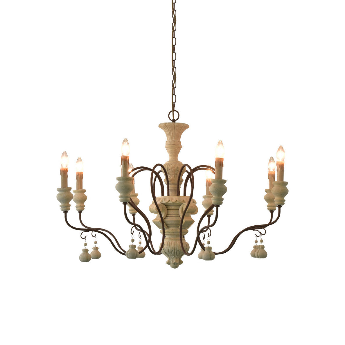 Donnelly Country Chandelier – Hand-Carved Wood & Metal French Provincial Chandelier