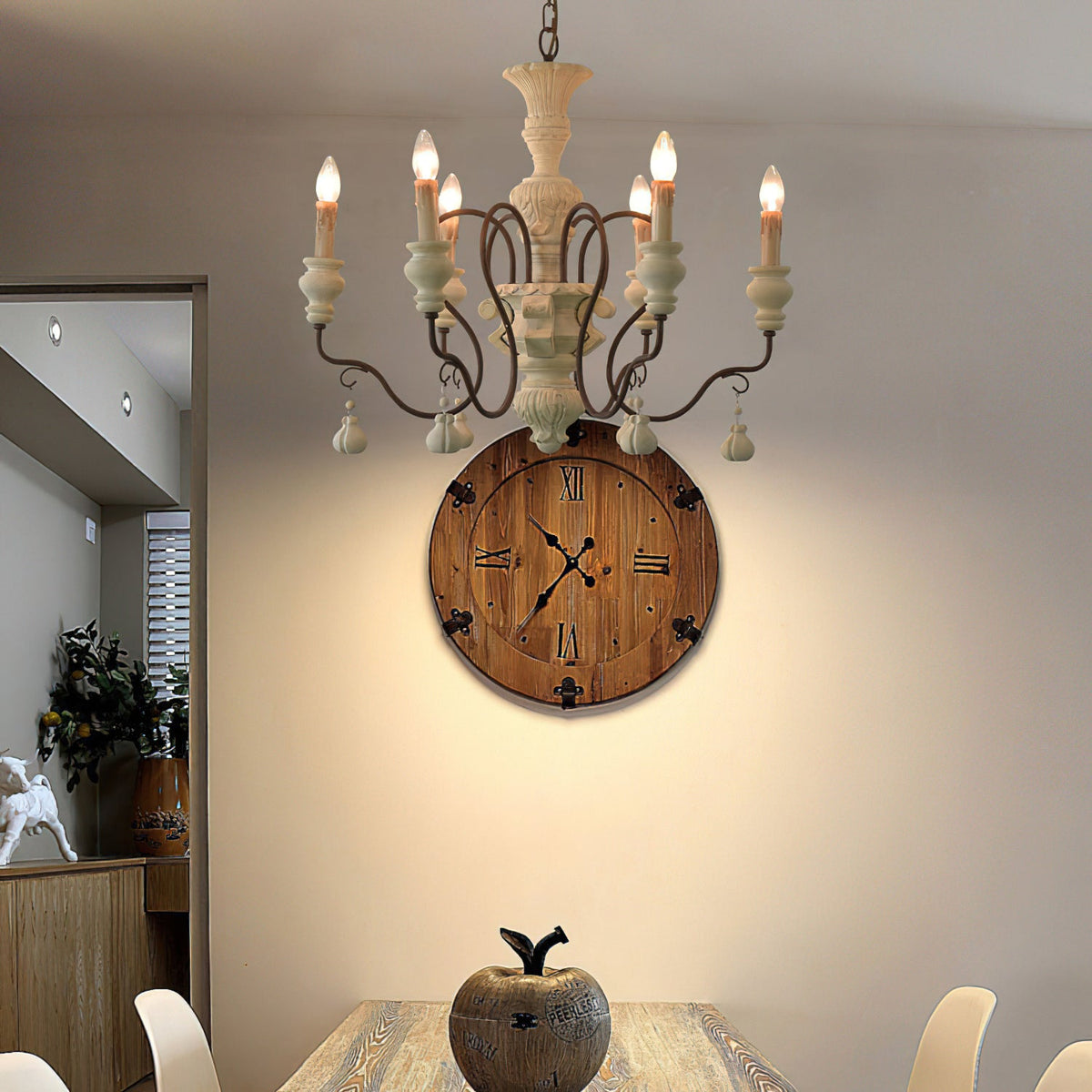 Donnelly Country Chandelier – Hand-Carved Wood & Metal French Provincial Chandelier