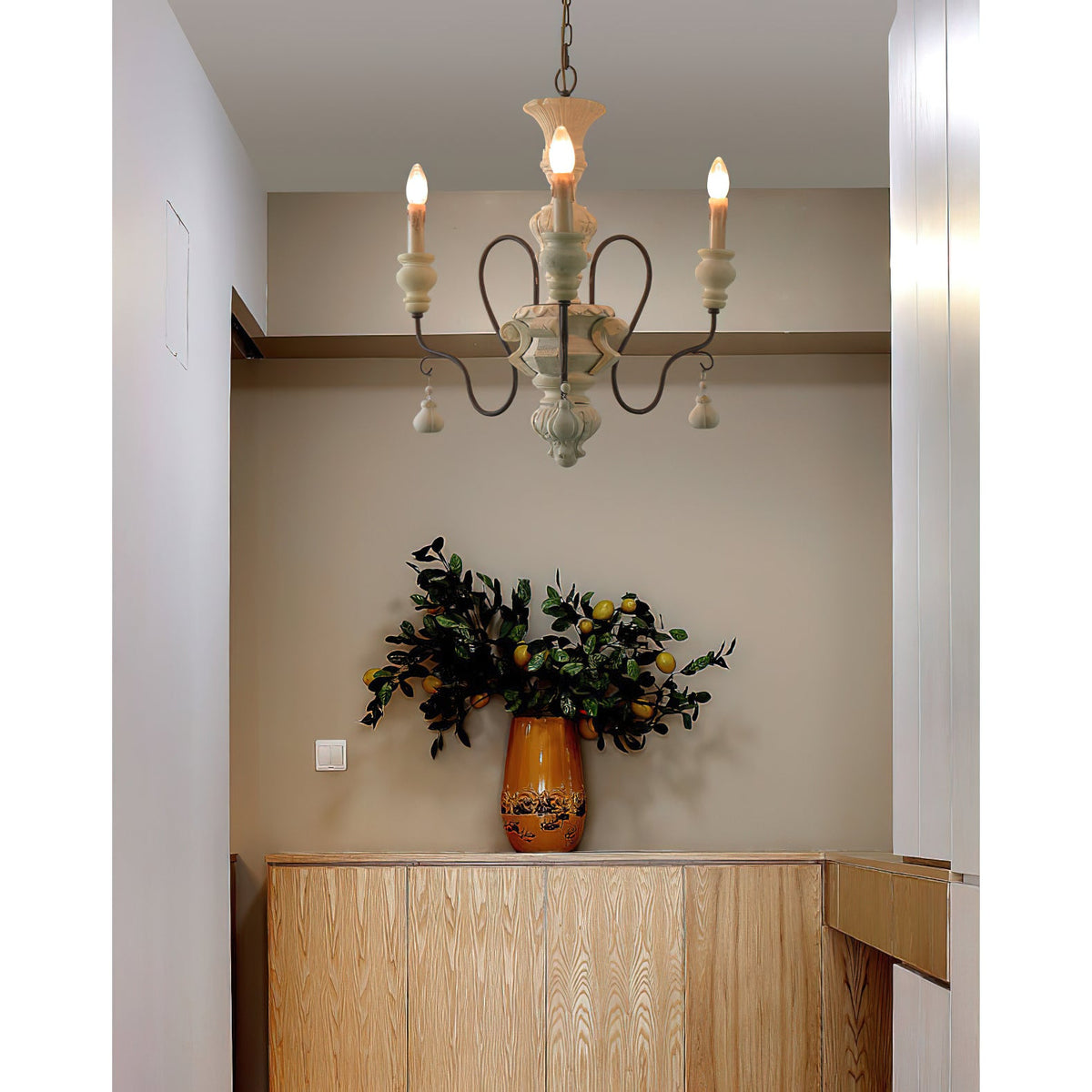 Donnelly Country Chandelier – Hand-Carved Wood & Metal French Provincial Chandelier