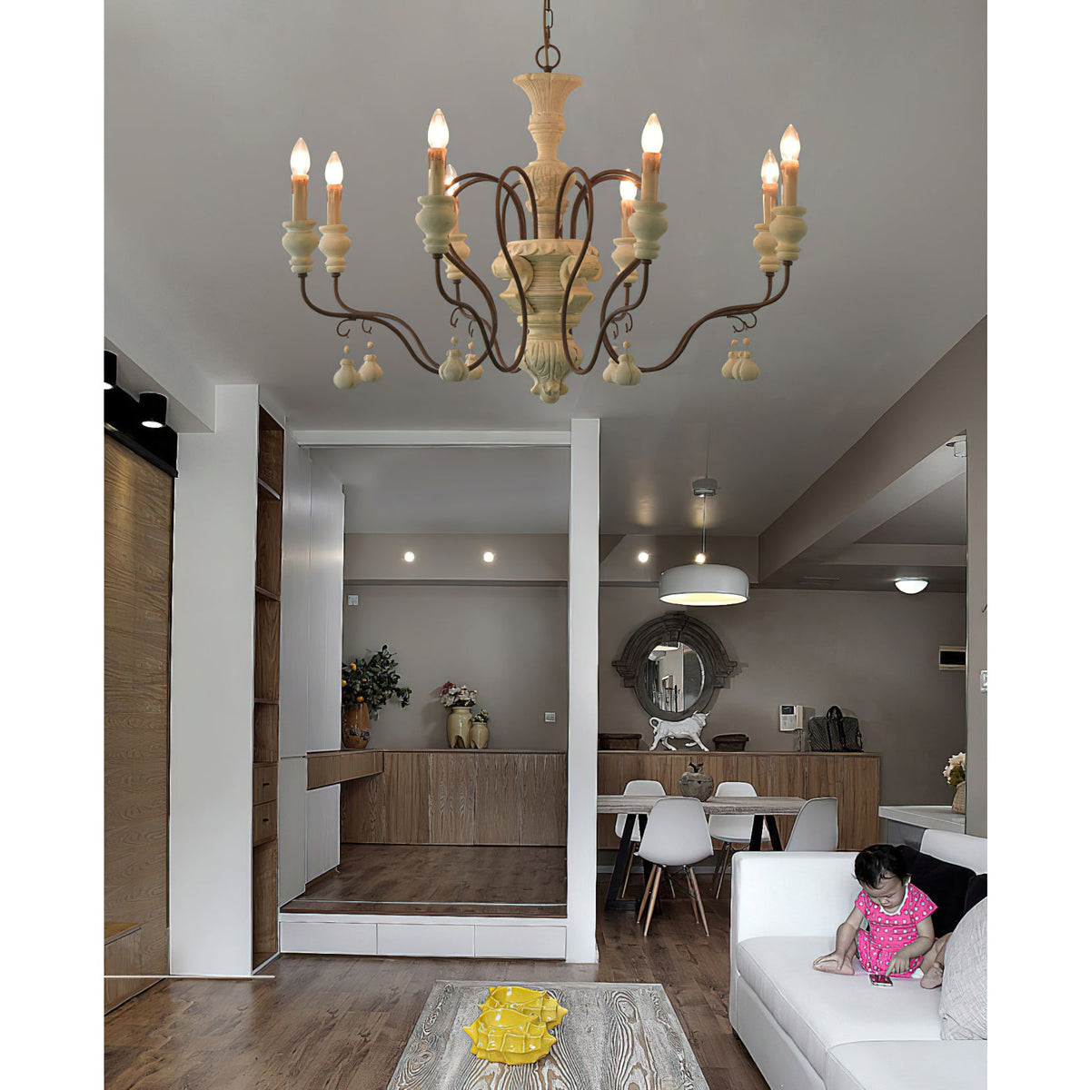 Donnelly Country Chandelier – Hand-Carved Wood & Metal French Provincial Chandelier