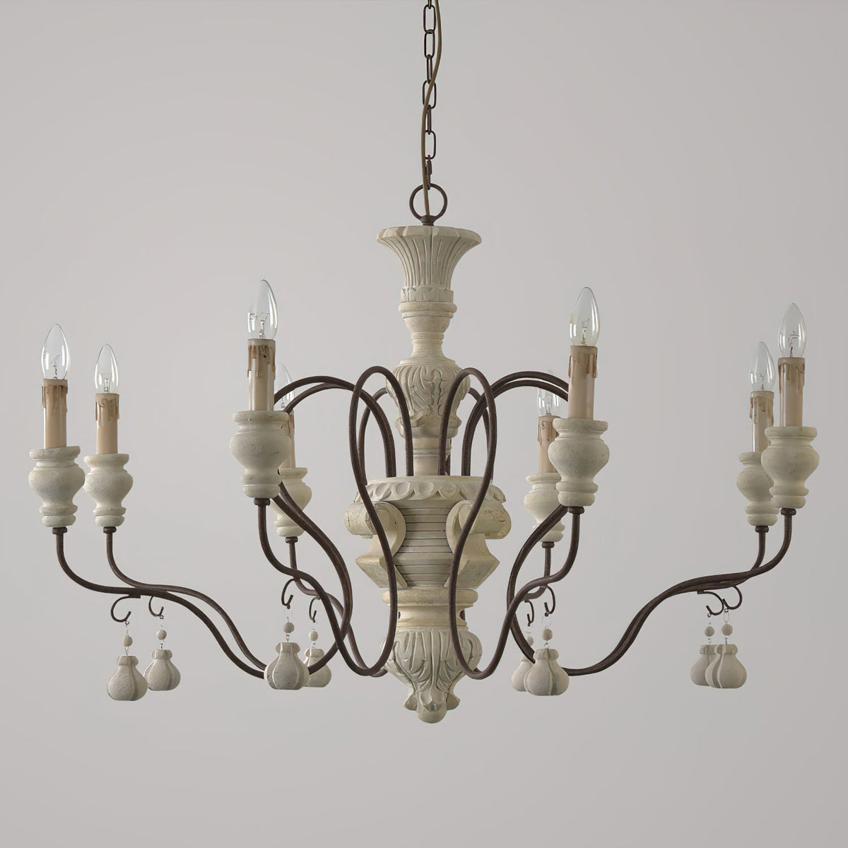 Donnelly Country Chandelier – Hand-Carved Wood & Metal French Provincial Chandelier