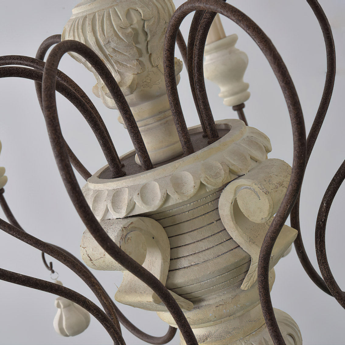 Donnelly Country Chandelier – Hand-Carved Wood & Metal French Provincial Chandelier