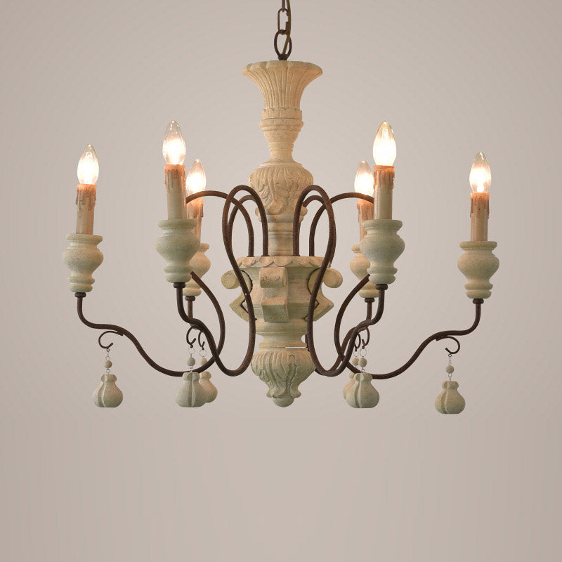 Donnelly Country Chandelier – Hand-Carved Wood & Metal French Provincial Chandelier