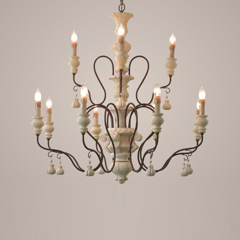 Donnelly Country Chandelier – Hand-Carved Wood & Metal French Provincial Chandelier
