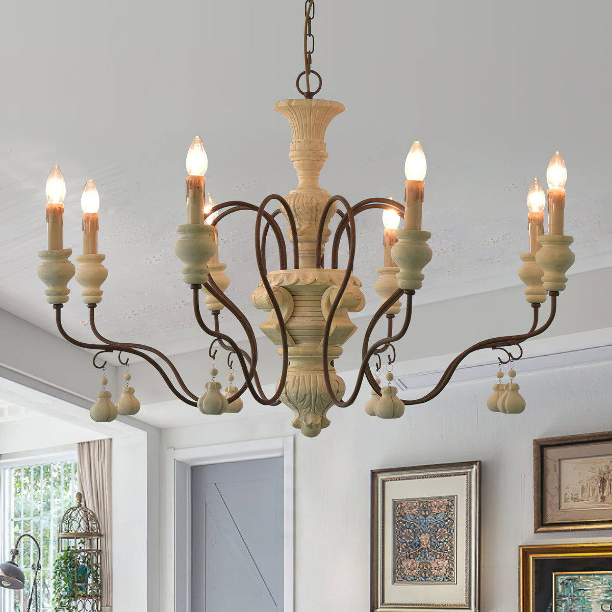 Donnelly Country Chandelier – Hand-Carved Wood & Metal French Provincial Chandelier