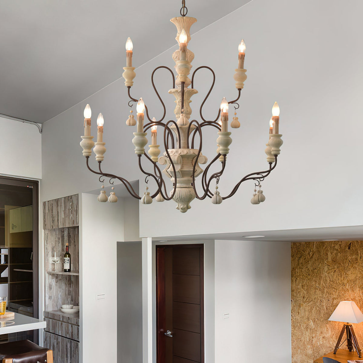 Donnelly Country Chandelier – Hand-Carved Wood & Metal French Provincial Chandelier