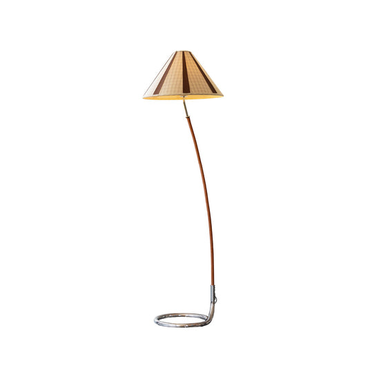 Dornstab Floor Lamp – Modern Leather-Detailed Metal & Fabric Shade Floor Light