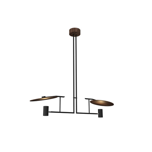 Dot Linear Chandelier – Adjustable Brass & Natural Wood Veneer Linear Pendant