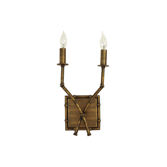 Double Arm Bamboo Sconce – Antique Brass Bamboo Sconce with Linen Shades