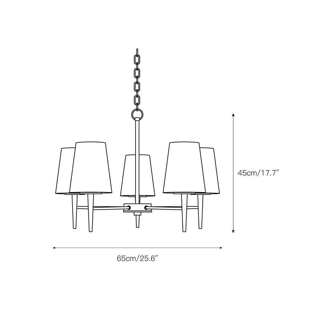 Driscoll Chandelier – Mid-Century Tapered Brass & Glass Shade Chandelier