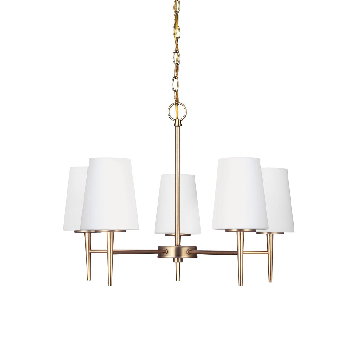 Driscoll Chandelier – Mid-Century Tapered Brass & Glass Shade Chandelier