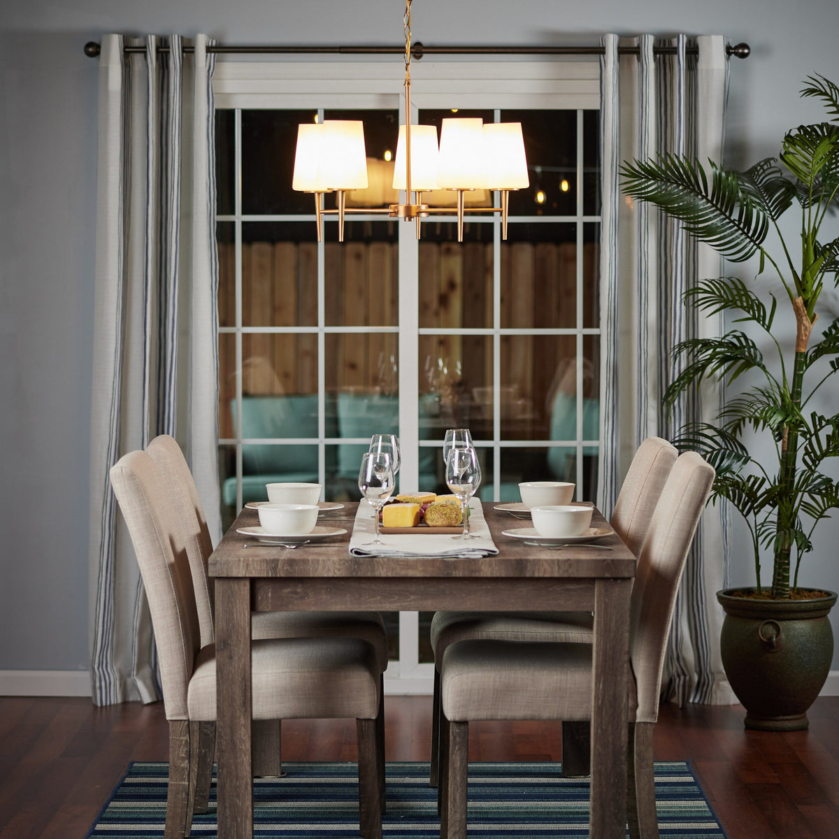 Driscoll Chandelier – Mid-Century Tapered Brass & Glass Shade Chandelier