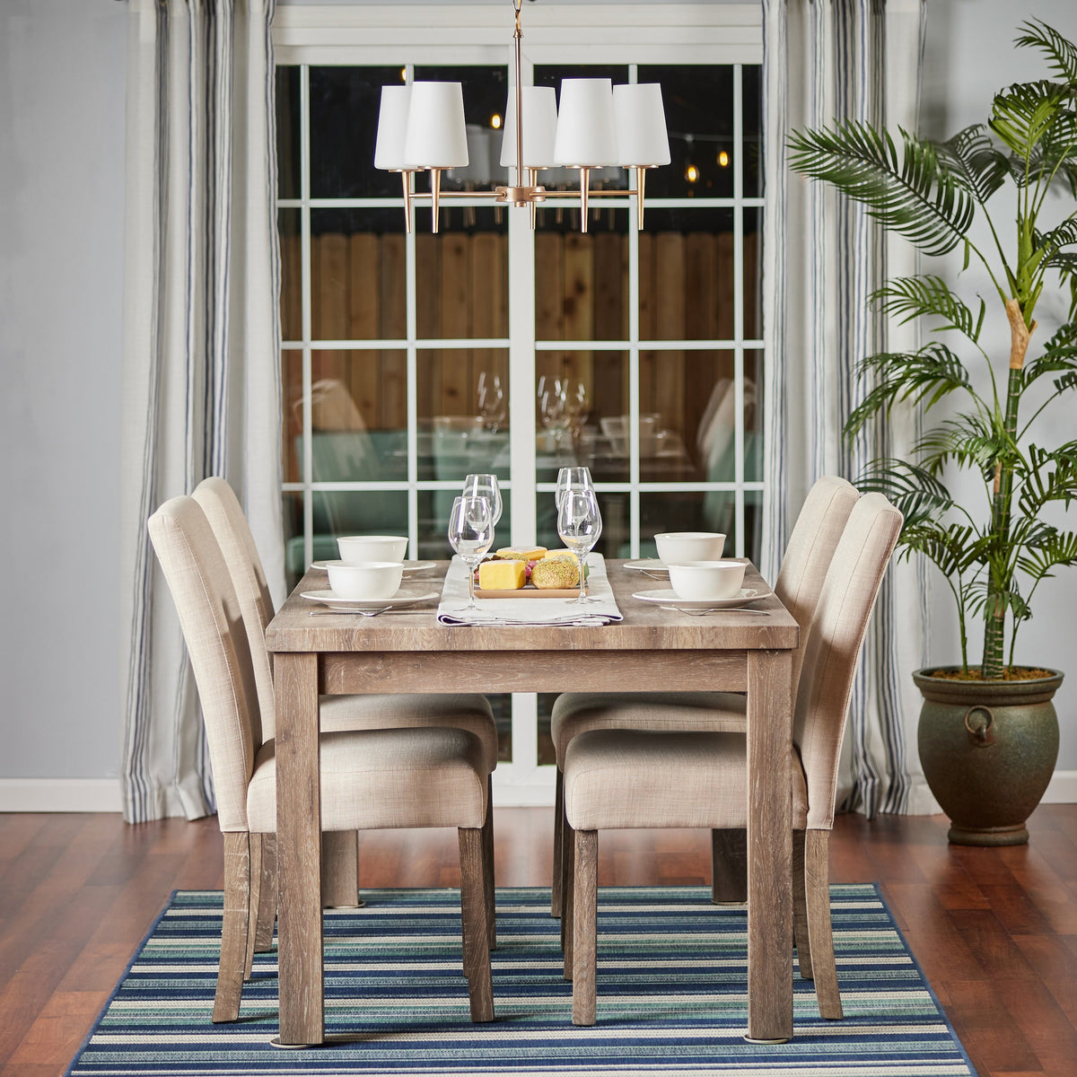 Driscoll Chandelier – Mid-Century Tapered Brass & Glass Shade Chandelier