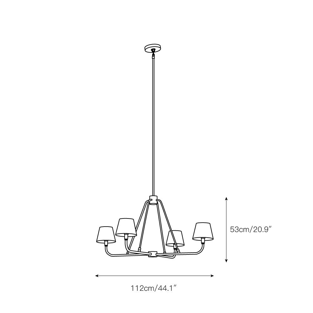 Dudley Brass Chandelier – Classic 4-Light Aged Brass Ceiling Light with Linen Shades