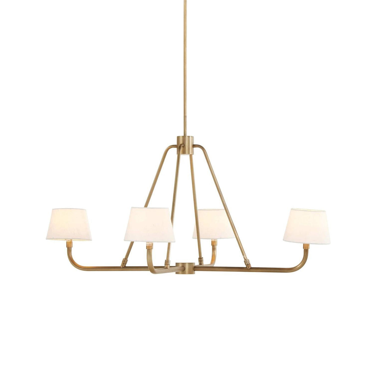 Dudley Brass Chandelier – Classic 4-Light Aged Brass Ceiling Light with Linen Shades