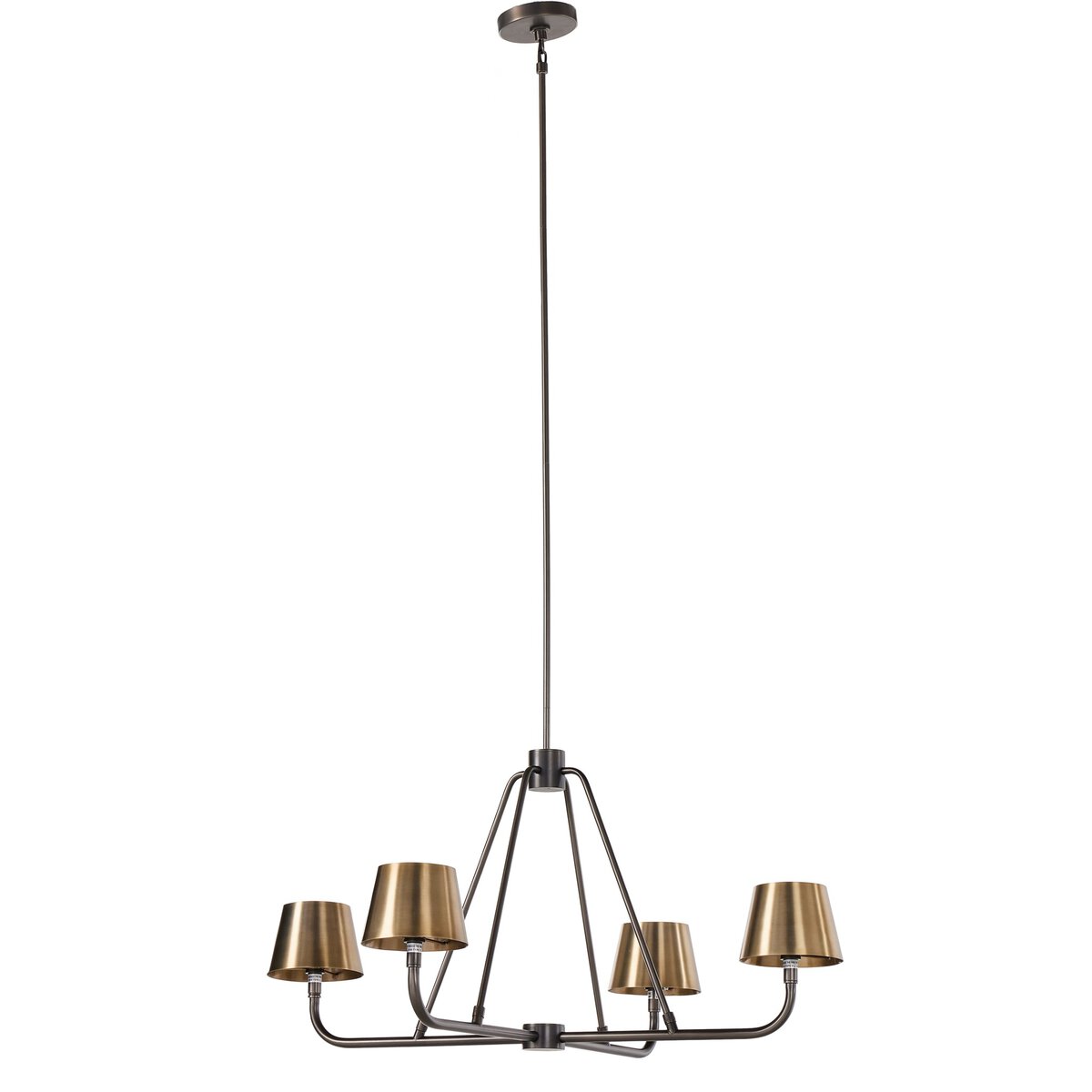 Dudley Brass Chandelier – Classic 4-Light Aged Brass Ceiling Light with Linen Shades