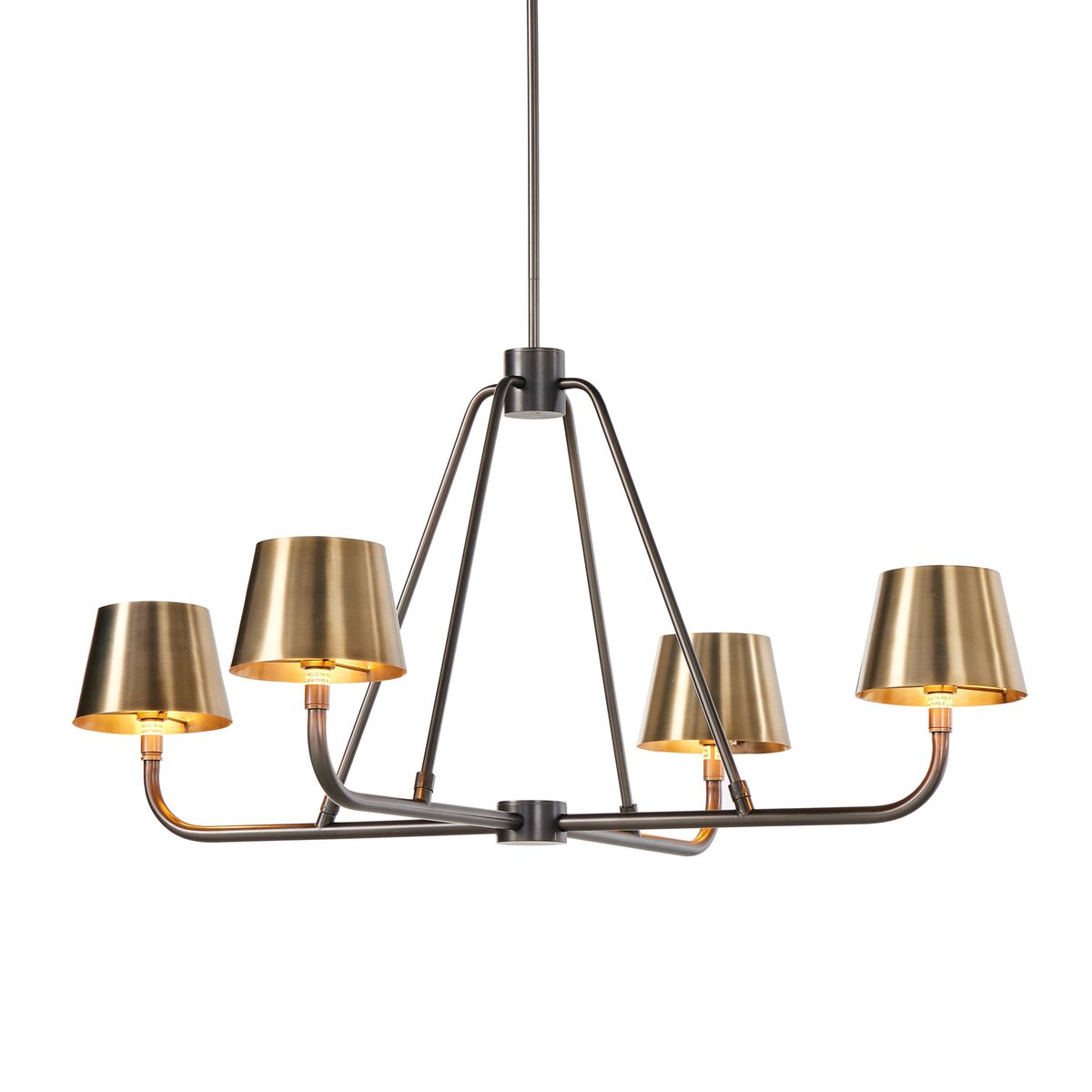 Dudley Brass Chandelier – Classic 4-Light Aged Brass Ceiling Light with Linen Shades