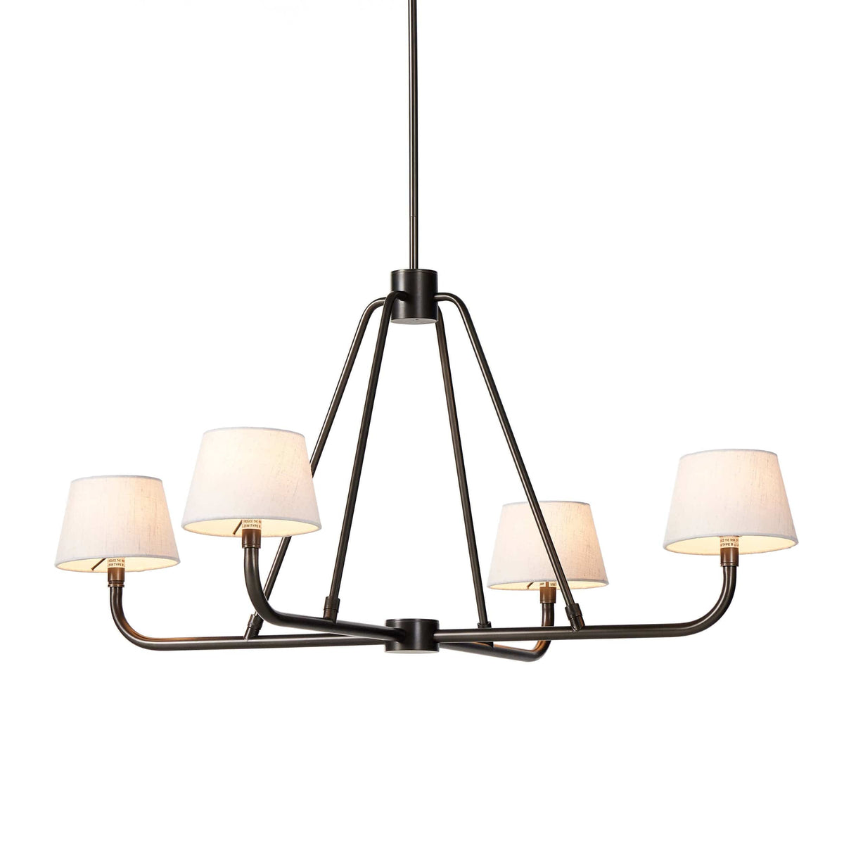 Dudley Brass Chandelier – Classic 4-Light Aged Brass Ceiling Light with Linen Shades