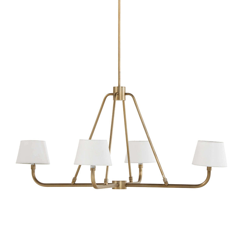 Dudley Brass Chandelier – Classic 4-Light Aged Brass Ceiling Light with Linen Shades