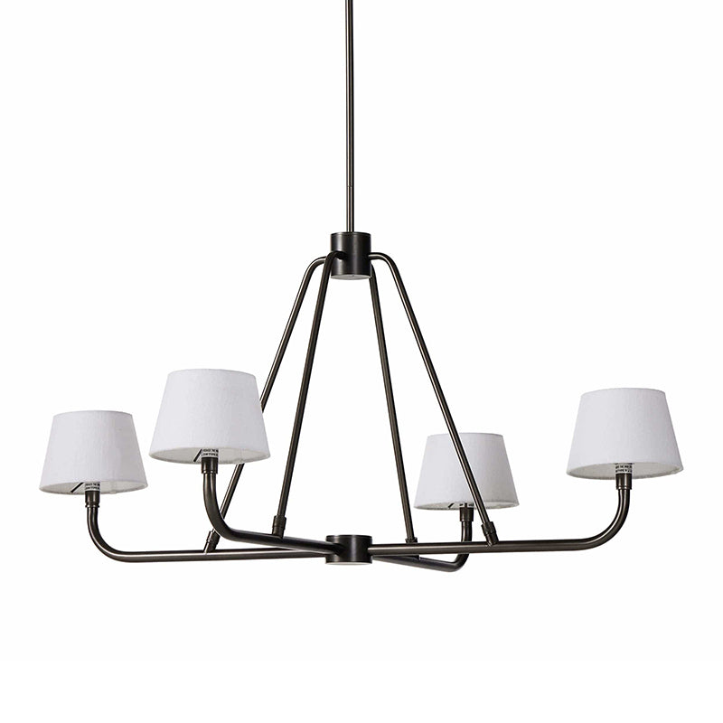 Dudley Brass Chandelier – Classic 4-Light Aged Brass Ceiling Light with Linen Shades