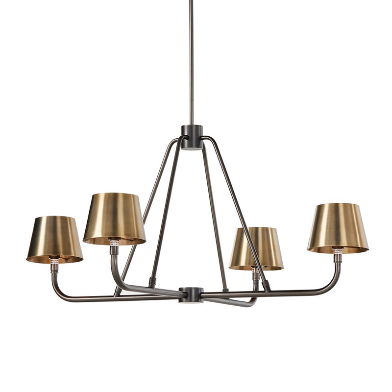 Dudley Brass Chandelier – Classic 4-Light Aged Brass Ceiling Light with Linen Shades