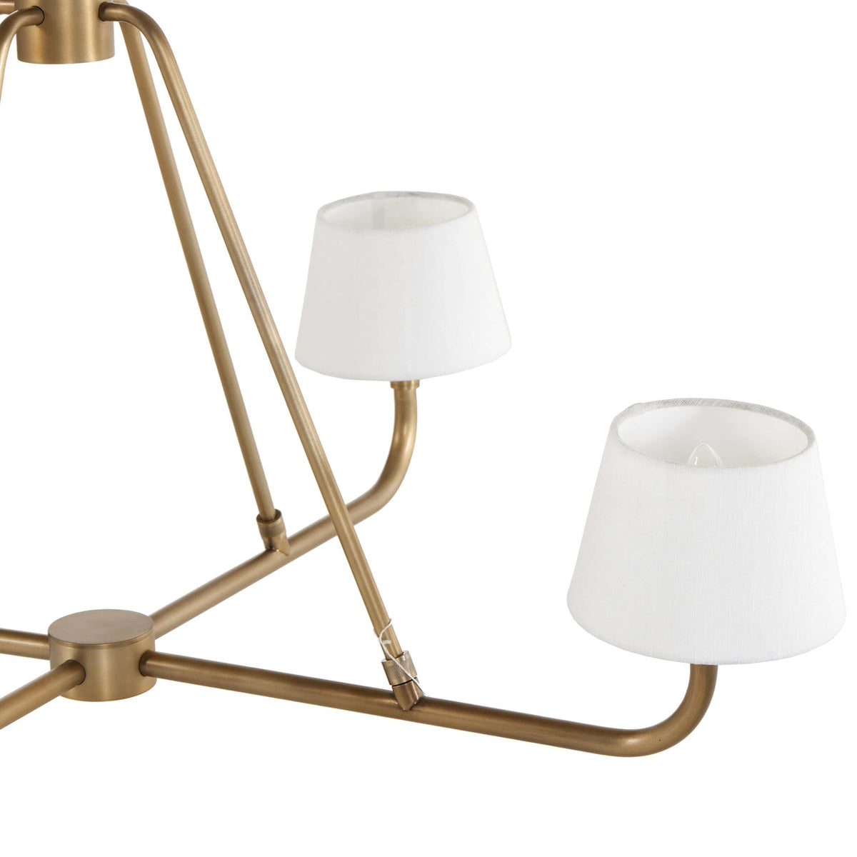 Dudley Brass Chandelier – Classic 4-Light Aged Brass Ceiling Light with Linen Shades