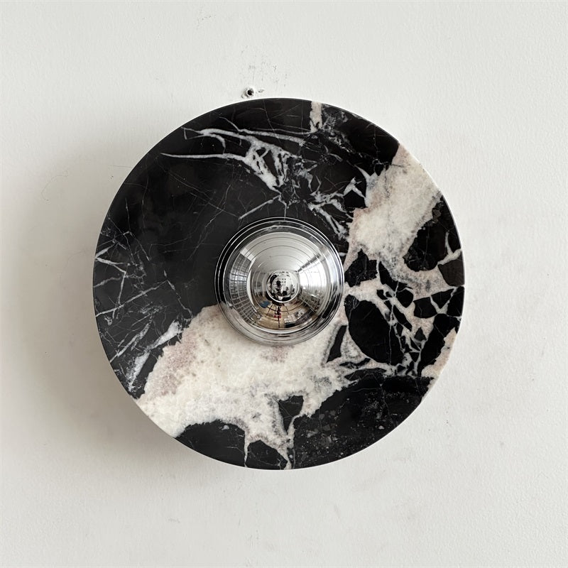 Calacatta Marble Wall Lamp – Minimalist Circular White Marble & Chrome LED Sconce