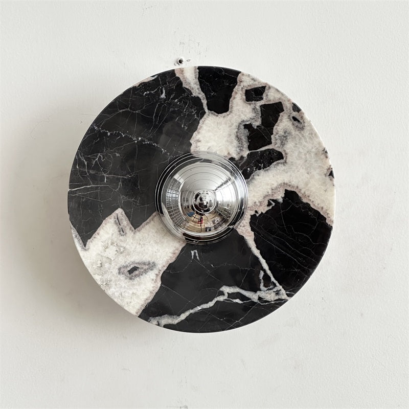 Calacatta Marble Wall Lamp – Minimalist Circular White Marble & Chrome LED Sconce