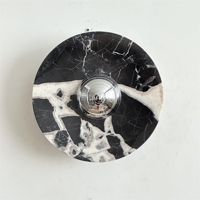 Calacatta Marble Wall Lamp – Minimalist Circular White Marble & Chrome LED Sconce