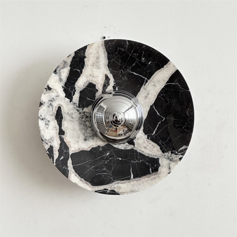 Calacatta Marble Wall Lamp – Minimalist Circular White Marble & Chrome LED Sconce