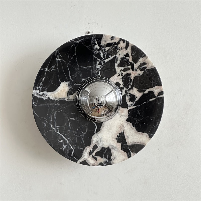 Calacatta Marble Wall Lamp – Minimalist Circular White Marble & Chrome LED Sconce