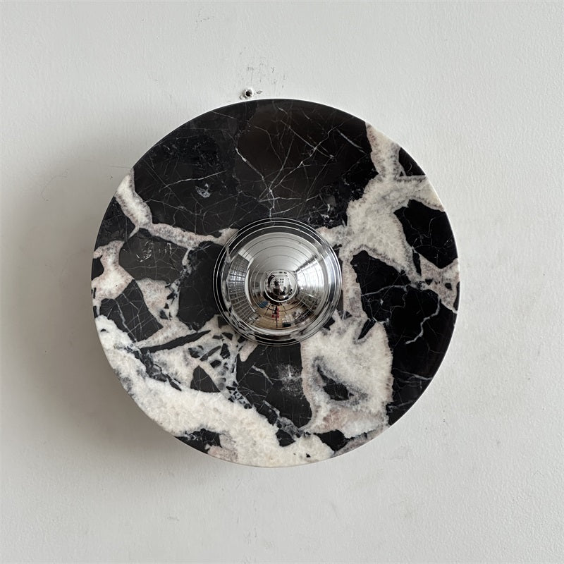 Calacatta Marble Wall Lamp – Minimalist Circular White Marble & Chrome LED Sconce