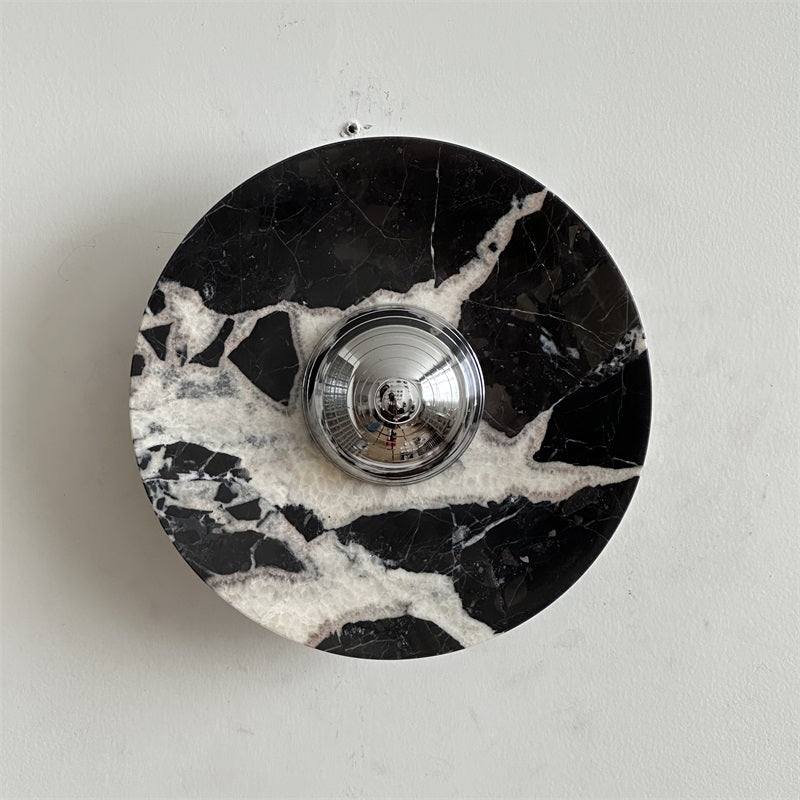 Calacatta Marble Wall Lamp – Minimalist Circular White Marble & Chrome LED Sconce