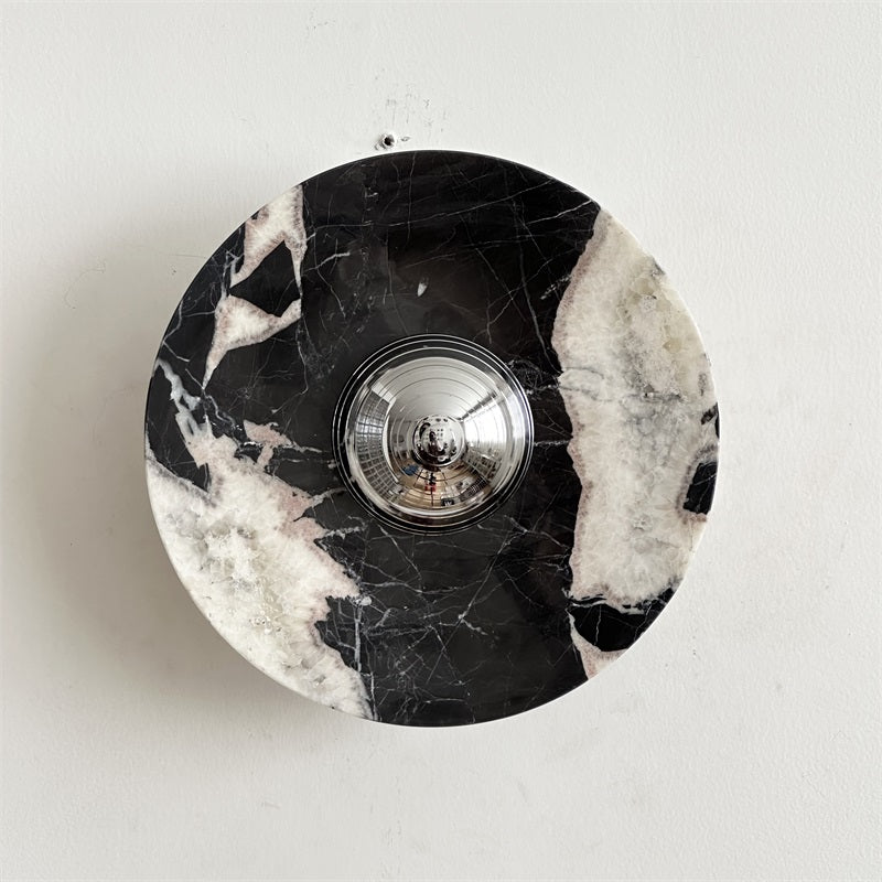 Calacatta Marble Wall Lamp – Minimalist Circular White Marble & Chrome LED Sconce